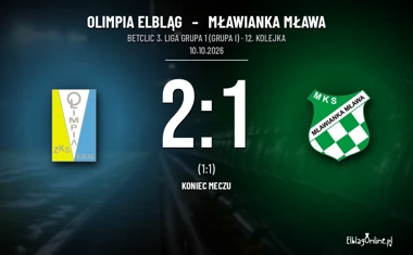 [PIŁKA NOŻNA] Betclic 3. Liga Grupa 1 (Grupa I) – Olimpia Elbląg – Mławianka Mława 2:1, drugie zwycięstwo gospodarzy z rzędu