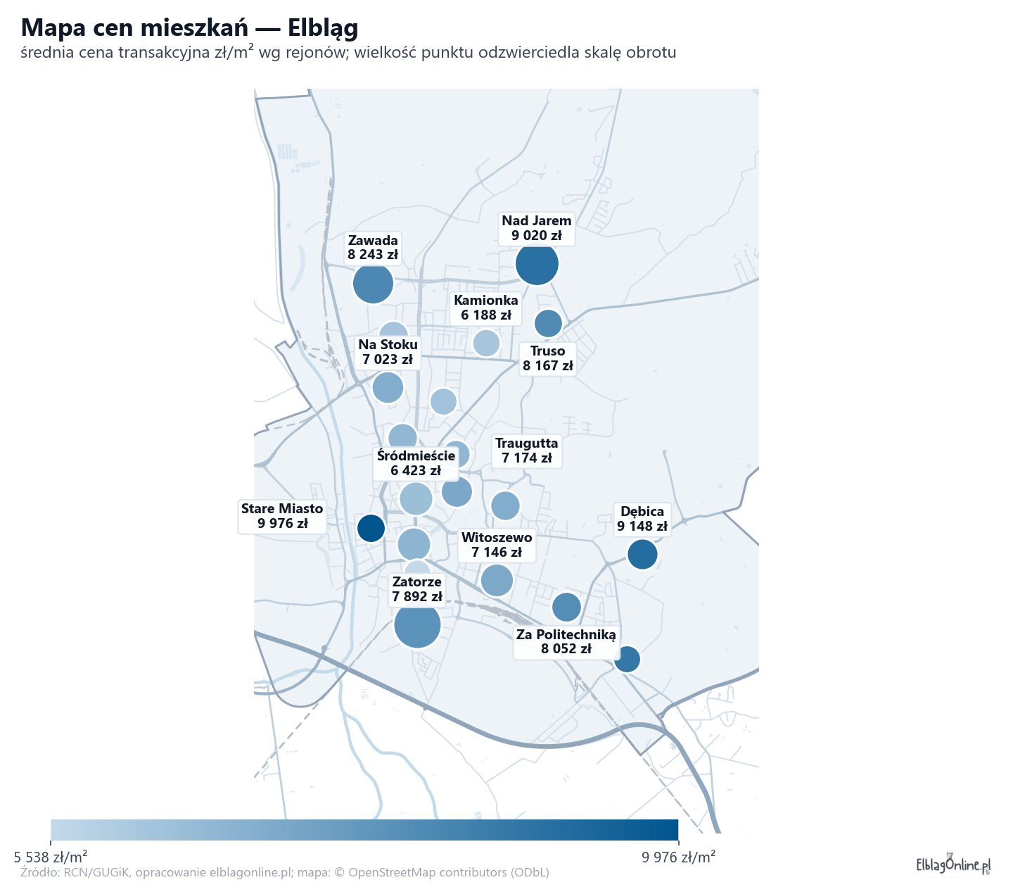 Mapa cen mieszkań - Elbląg