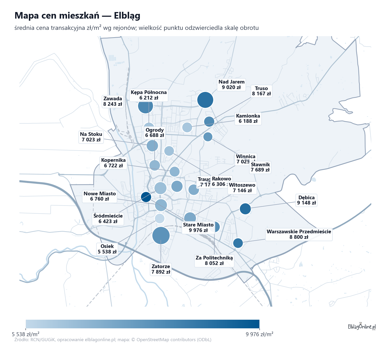 Mapa cen mieszkań - Elbląg