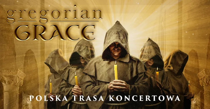 Grafika promocyjna wydarzenia Gregorian Grace w Elblągu — koncert chorału gregoriańskiego i reinterpretacje hitów