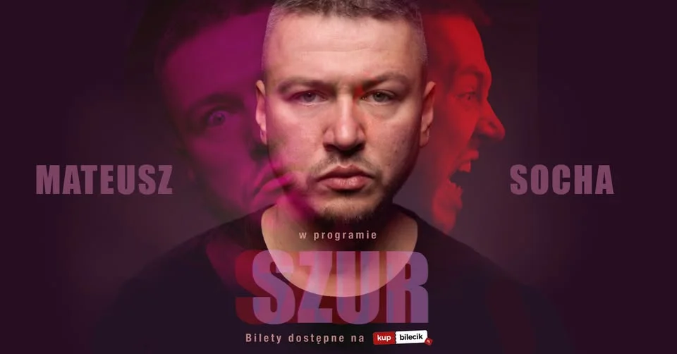 Obrazek przedstawia grafikę promocyjną wydarzenia Stand-up Mateusza Sochy w Elblągu