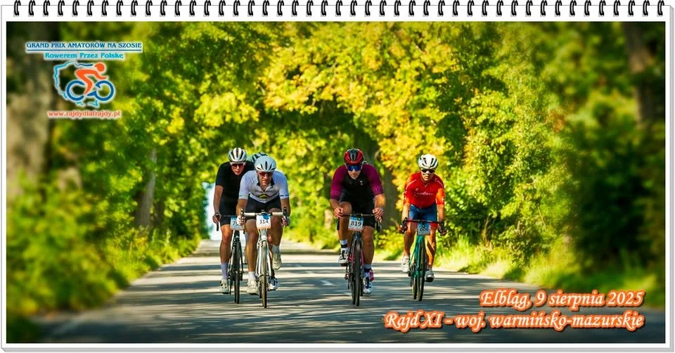 Obrazek przedstawia grafikę promocyjną wydarzenia Rowery i krajobrazy Warmii i Mazur – etap w Elblągu Grand Prix Amatorów na Szosie