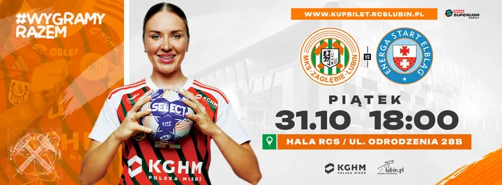 Grafika promocyjna wydarzenia KGHM MKS Zagłębie Lubin - Energa Start Elbląg: mecz w Hali RCS, 31 października 2025