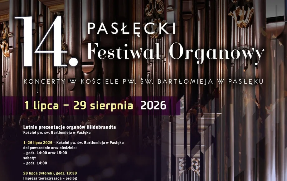 Grafika promocyjna wydarzenia Koncert organowy w ramach 14. Pasłęckiego Festiwalu Organowego