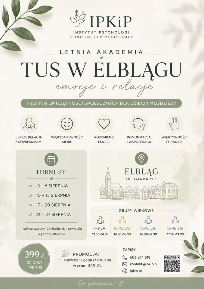 Grafika promocyjna wydarzenia Letnia Akademia Emocji i Relacji – wakacyjny TUS