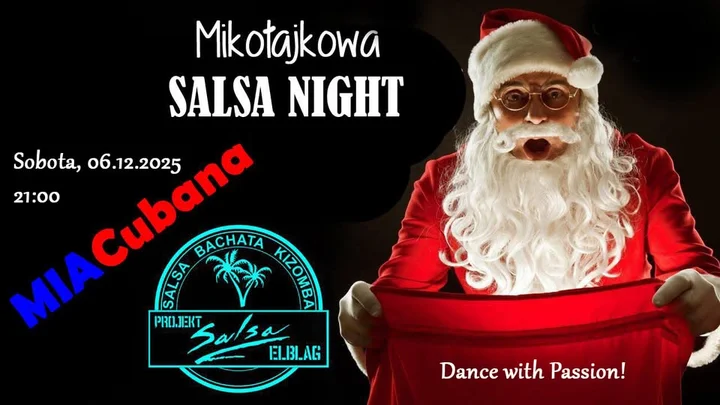 Grafika promocyjna wydarzenia Mikołajkowa Salsa Night — Salsa Elbląg