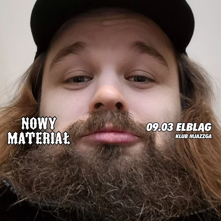 Grafika promocyjna wydarzenia Stand-up: NOWY MATERIAŁ • Elbląg — nowy program Bartka Walosa