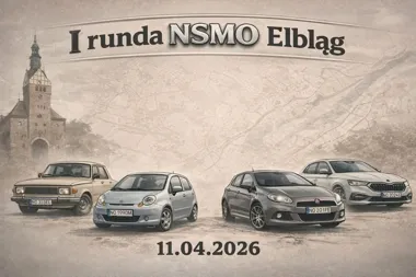 Grafika promocyjna wydarzenia 1 Runda Nawigacyjnych Samochodowych Mistrzostw Okręgu w Elblągu