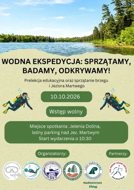 Grafika promocyjna wydarzenia Akcja sprzątania Jeleniej Doliny i Jeziora Martwego