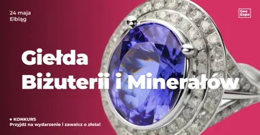 Grafika promocyjna wydarzenia Giełda Biżuterii, Minerałów i Skamieniałości GeoExpo — Elbląg, 24 maja 2026