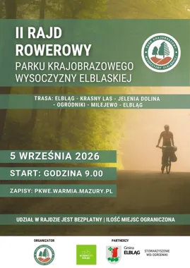 Grafika promocyjna wydarzenia II Rajd Rowerowy Parku Krajobrazowego Wysoczyzny Elbląskiej