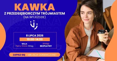 Grafika promocyjna wydarzenia Kawka z Przedsiębiorczym Trójmiastem w Elblągu – swobodne spotkanie przy kawie