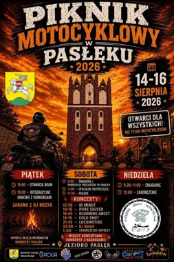 Grafika promocyjna wydarzenia Piknik Motocyklowy w Pasłęku 2026
