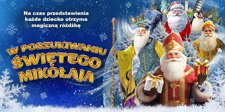 Grafika promocyjna wydarzenia W POSZUKIWANIU ŚWIĘTEGO MIKOŁAJA — interaktywny świąteczny spektakl dla dzieci