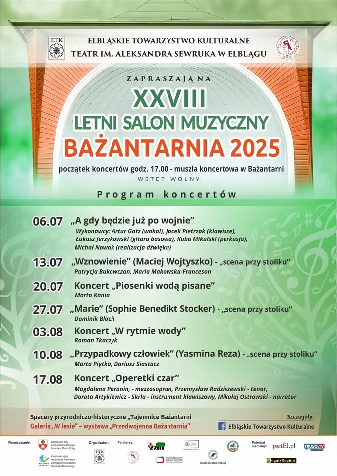 Obrazek przedstawia grafikę promocyjną wydarzenia Letnie koncerty i spacery przyrodnicze w Bażantarni 2025