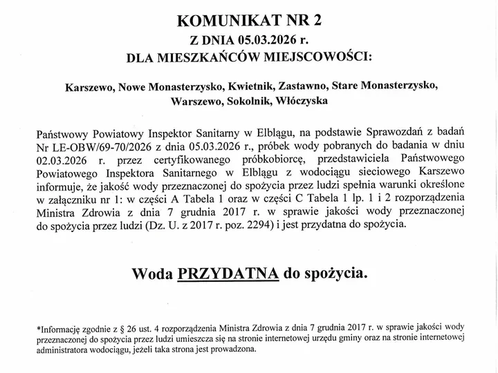 Woda zdatna do picia w ośmiu wsiach – komunikat dla mieszkańców gminy