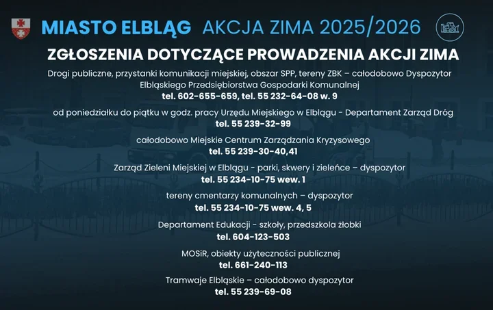 Zimowe utrzymanie dróg w Elblągu - służby pracują całodobowo podczas Akcji ZIMA