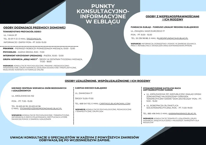 Bezpłatna i poufna pomoc w Elblągu - gdzie znaleźć punkty konsultacyjno-informacyjne
