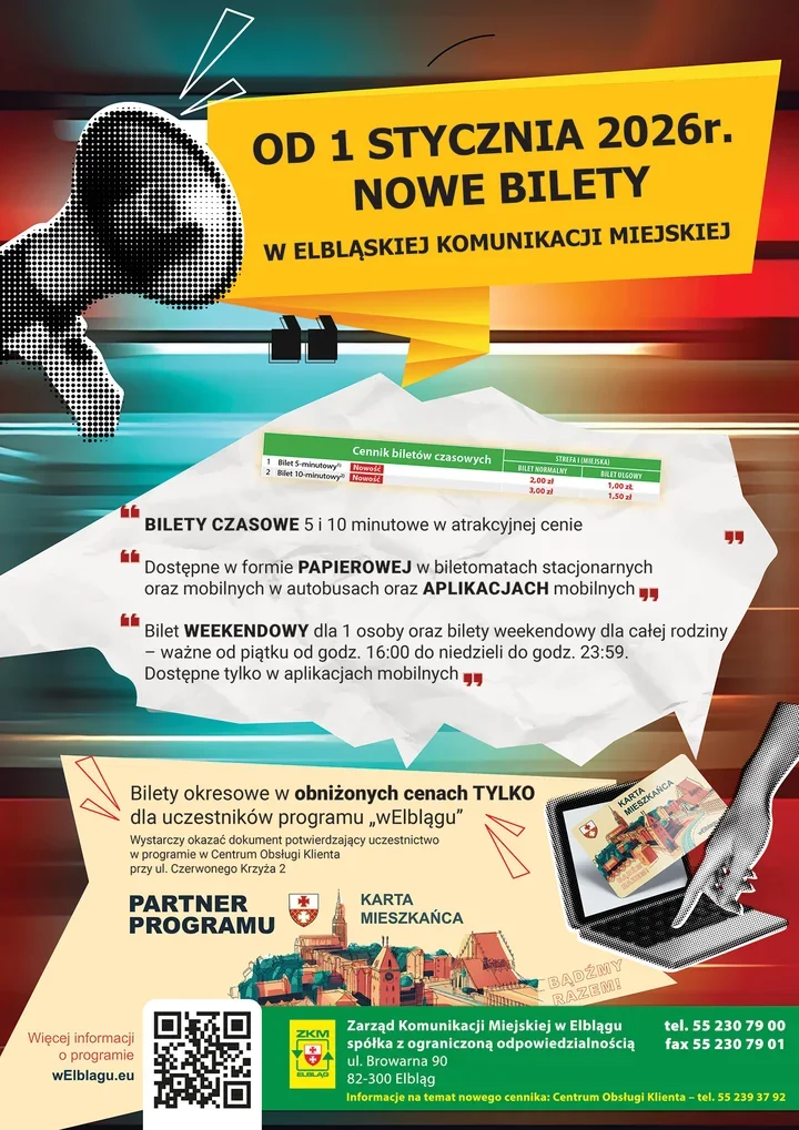 Nowe bilety MPK Elbląg - tańsze krótkookresowe, weekendowe i zniżki dla uczestników wElblągu