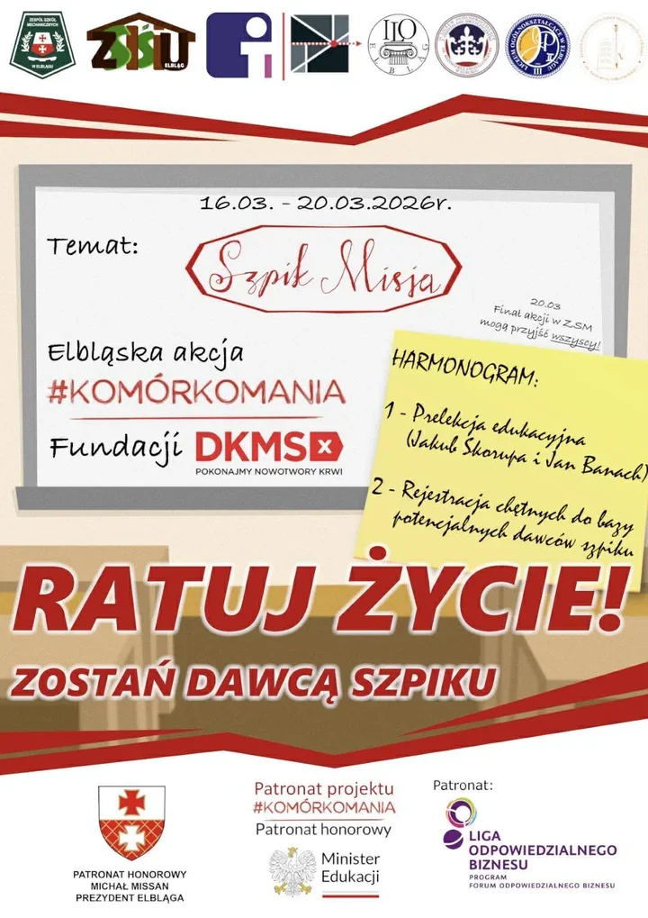 Szpik Misja mobilizuje uczniów – rejestracja potencjalnych dawców szpiku