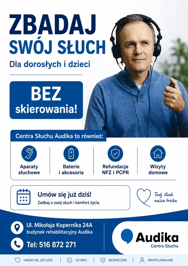 Bezpłatne badanie słuchu w Pasłęku dla dzieci i dorosłych