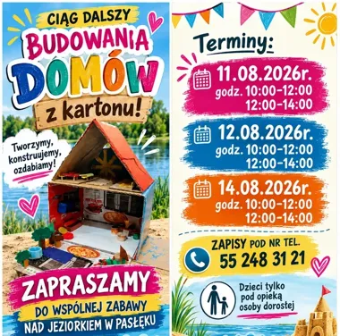 Kartonowe domy wracają nad jeziorko w Pasłęku. Zajęcia dla dzieci