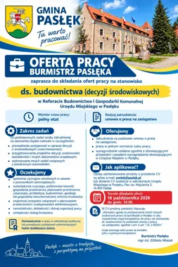 Urząd Miejski w Pasłęku szuka pracownika do spraw budownictwa