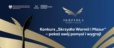 Grafika promująca konkurs „Skrzydła Warmii i Mazur” organizowany przez wojewodę warmińsko-mazurskiego i Uniwersytet Warmińsko-Mazurski w Olsztynie.